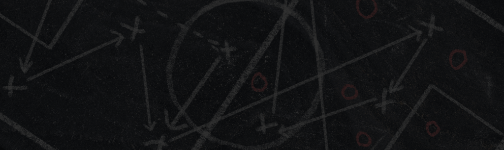 Chalkboard play diagram with Xs and Os