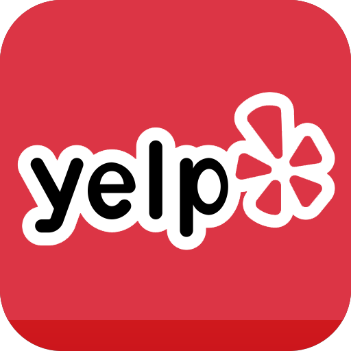 Yelp logo on red square background