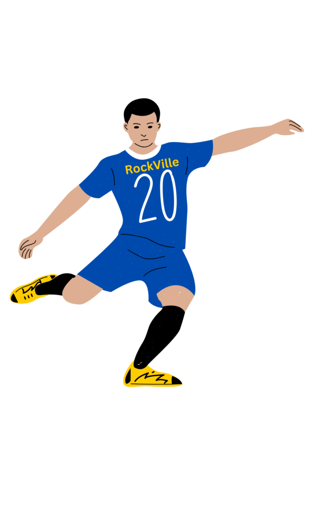 Soccer player wearing blue RockVille jersey