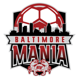 Baltimore Mania soccer logo with skyline and crab